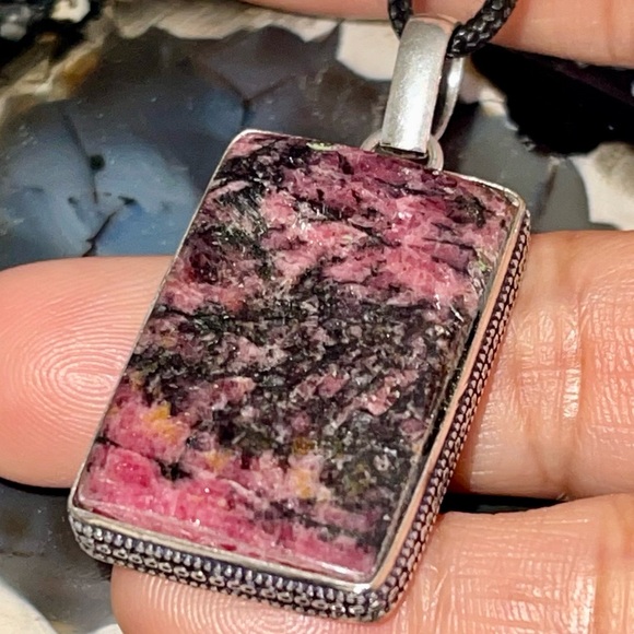 Rectangular Rhodonite Pendant 1 7/8” - Picture 5 of 16